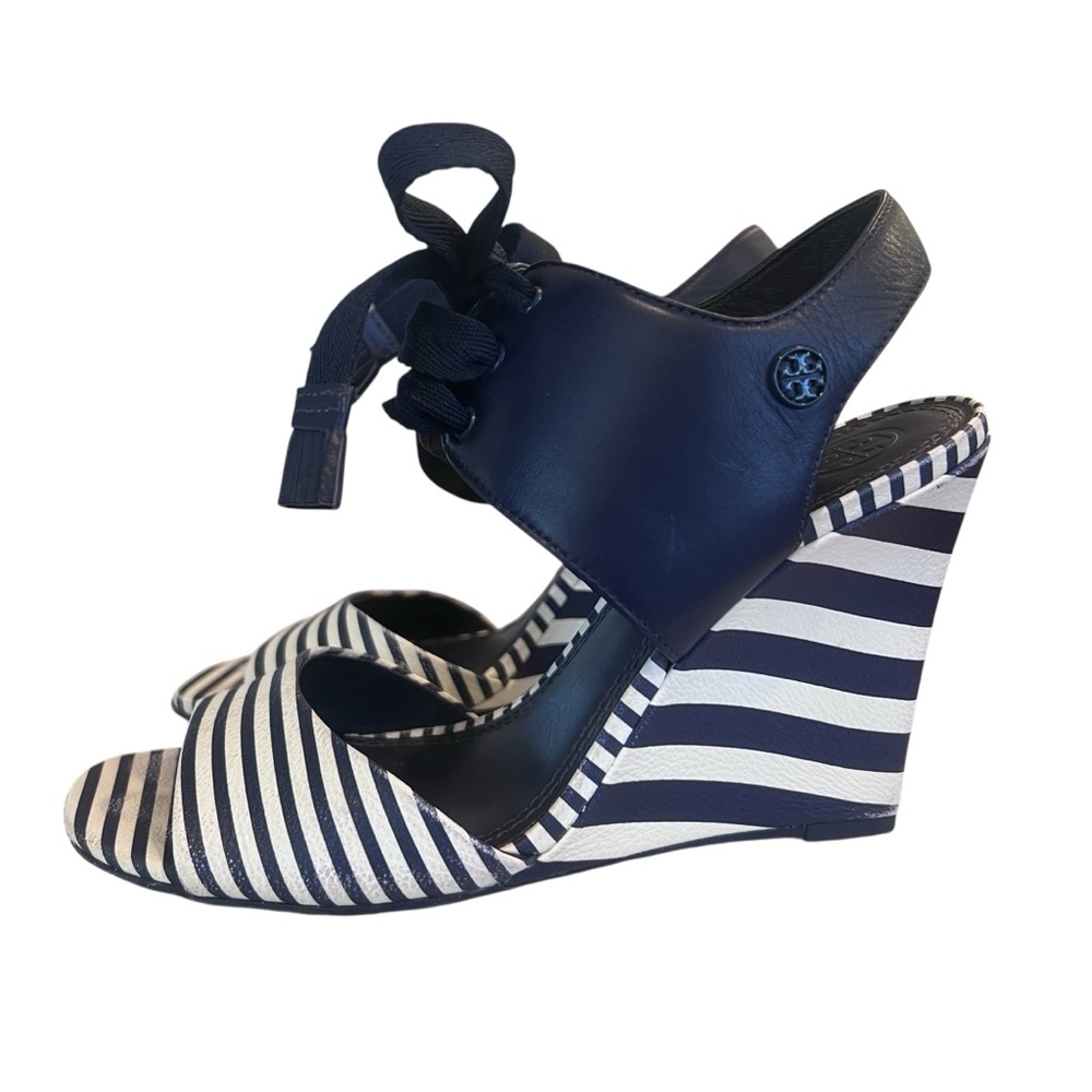 Tory Burch Maritime Stripe Wedge Sandals Women’s Size 7.5